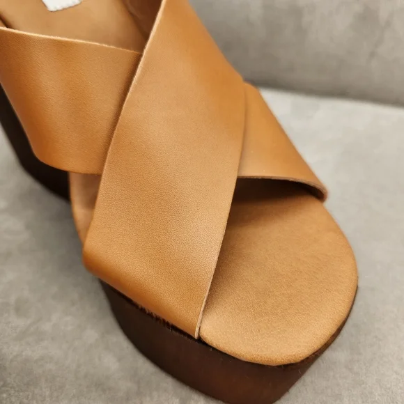 Steve Madden Platform Sandals 10 Brown Cognac Leather Galaxy Wedges New $100